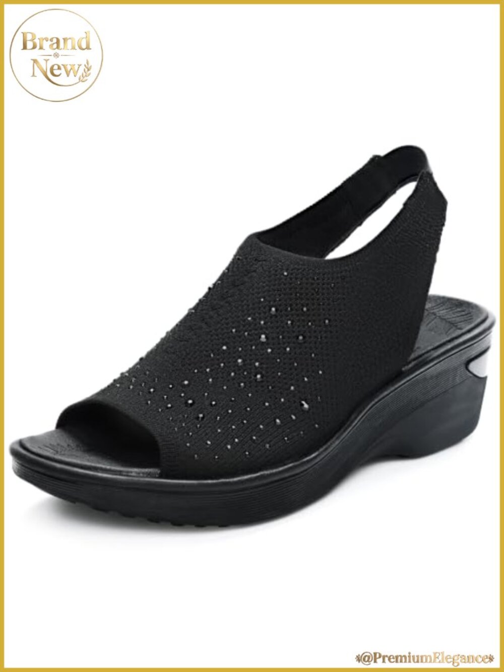 Women's Sparkly Rhinestone Wedge Sandals with Arch Support Peep Toe Slingback